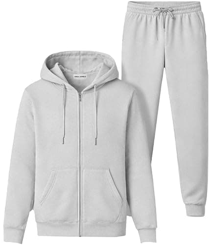 Image of Men’s Plain Tracksuit Set Zip Up Hoodie & Joggers – Casual Warm Fleece Sweatsuit with Drawstring Hood, Jogging Gym Running Training Track Suit for Men (UK, Alpha, M, Regular, Regular, Grey)