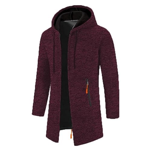 Image of Generisch Adagio Wool Coat Long Sleeve Thick Stand Collar Plain Checked Cardigan Fitted Winter Coat Men, Wine Red, S