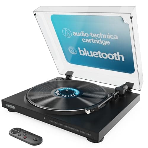 Image of Fully Automatic Record Player with Bluetooth Output 5.3 | USB Recording to USB Stick | Built-in Pre-Amplifier | Aluminium Platter | RCA Output | Slip mat & Remote Control | MAJORITY Auto