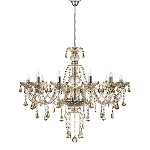 Image of TRY-YEAN Cognac Crystal Chandelier with 10 Lights K9 Crystal Glass Chandelier Ceiling Light Candle Crystal Lighting Ceiling Pendant Lamp E14 with Adjustable Chain for Living Room Bedroom Hallway