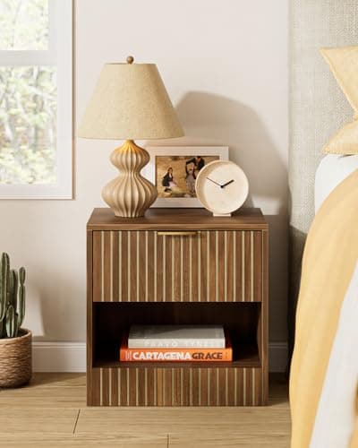 Image of Apetaccat Small Bedside Table,41x28x39cm, Farmhouse Wooden Bedside Cabinet with Drawer,Kids Bedside Table Nightstand for Bedroom,Living Room,Office,Walnut