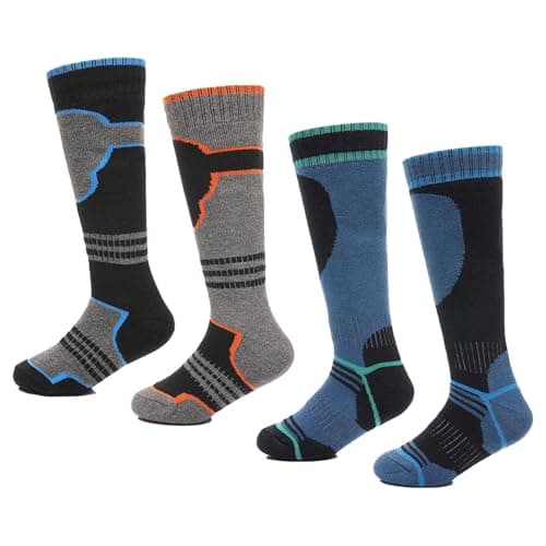 Image of A2Z 4 Kids Premium Boys Thermal Ski Socks for Winter Outdoor Activities Pack Of 2 High - Socks AZ8611 Grey/Blue 4 Pack 11-14
