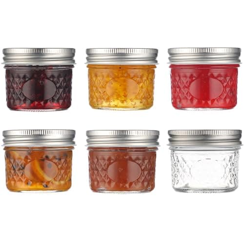 Image of Danmu Art 6pcs 100ml Small Glass Jars with Aluminum Screw Top Mini Mason Jar for Caviar, Jam, Spices, Yogurt Pudding (6)