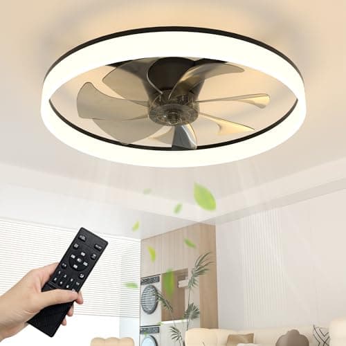 Image of NIORSUN 60cm Ceiling Fans with Lights and Remote, 6 Speeds Modern Smart LED Ceiling Fan Light, 3000K-6500K Dimmable Quiet Fan Lights Ceiling for Bedroom Living Room Dining Room (Black)