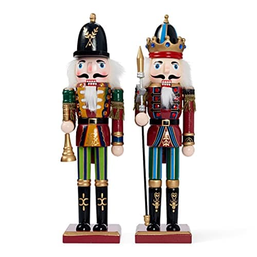 Image of THE TWIDDLERS 2 Wooden Christmas Nutcracker Soldiers, 30cm / 12" in Festive Colours - Premium Handmade Pine Wood Classic Traditional Ornaments, Xmas Decorations With Moving Parts