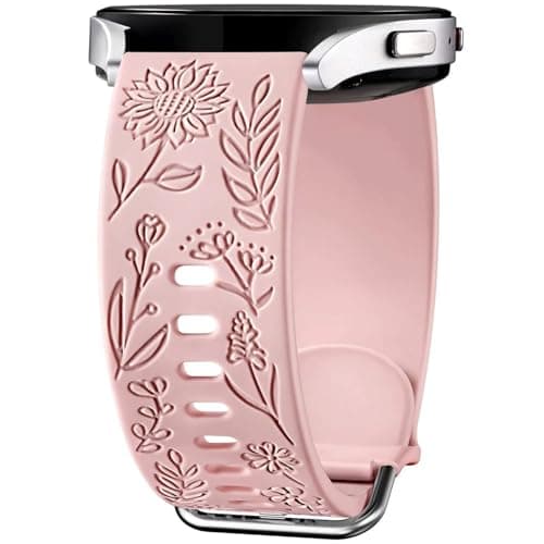 Image of Panda Bobo Sunflowers Engraved Strap for Reflex Active Series 4/5/6/7/9/10/12/13/14/15/16/23/26 Watch Strap Silicone Replacement Watch Band (Pink)