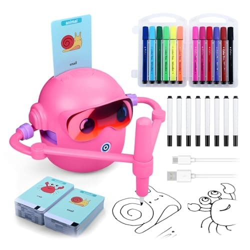 Image of Kids Drawing Robot by MMOBIEL – Educational Doodle Bot with 100 Drawing Cards, Voice Guidance, 12 Colorful Markers & USB-C Rechargeable Battery – Creative Learning Gift for Ages 3-9 – Pink