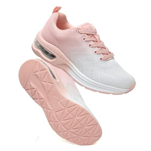 Image of Womens Trainers Outdoor Running Shoes Air Cushion Athletic Walking Shoes Ladies Sneakers Breathable Mesh Sport Shoes Lightweight Tennis Shoes Workout Casual Jogging Shoes Pink