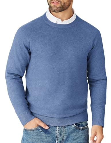 Image of COOFANDY Men's Long Sleeve Knitted Jumper with Crew Neck Fine Knit Pullover Ribbed Pullover Business Jumpers Knitted Men's Sweater Casual Sweatshirt Blue L