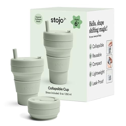 Image of STOJO Collapsible Travel Cup - Reusable To-Go Pocket Size Silicone Bottle for Hot and Cold Drinks - Perfect for Camping - Microwave & Dishwasher Safe (Sage, 8 Ounce (Pack of 1))
