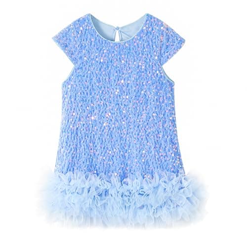 Image of Miipat Toddler Girls Velvet Dress Sparkly Sequin Dress Cap Sleeve Kids Princess Dresses for Birthday Party Festival Wedding (LightBlue 100 2-3 Years