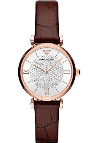 Image of Emporio Armani Watch for Women, Two Hand Movement, 32 mm Rose Gold Stainless Steel Case with a Leather Strap, AR11269
