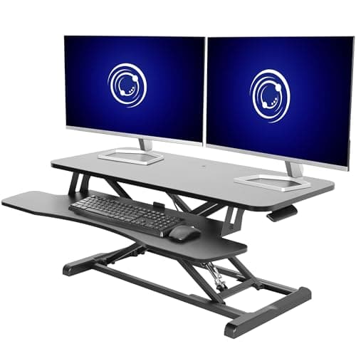Image of VIVO 91 cm Desk Converter, K Series, Height Adjustable Sit to Stand Riser, Dual Monitor and Laptop Workstation with Wide Keyboard Tray, Black, DESK-V036KB