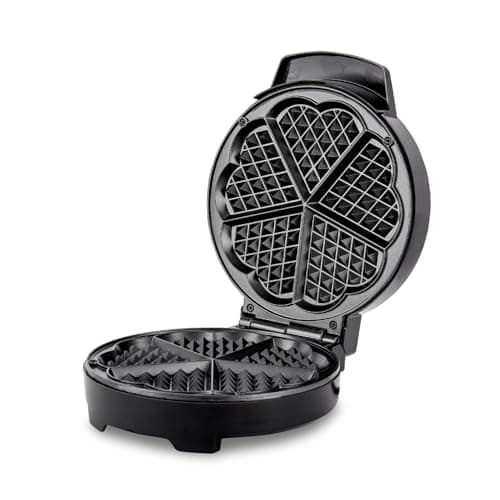 Image of Geepas Waffle Maker – 5 Slice Heart Shaped Non-Stick Electric Belgian Waffle Maker with Adjustable Temperature Control – American Waffle Machine, Waffle Iron - 2 Years Warranty, 1000W, Silver & Black