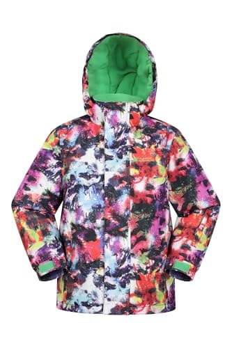 Image of Mountain Warehouse Mogal Printed Kids Waterproof Ski Jacket - Zipped Pockets, Detachable Hood, Snowskirt -Best for Snowboarding, Winter Sports Mixed Kids Size 3-4 Years