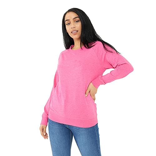 Image of Style It Up *Womens Raglan Plain Crew Neck Sweatshirt Pullover Sweater Long Sleeve Jumper Top (Pink, XS)