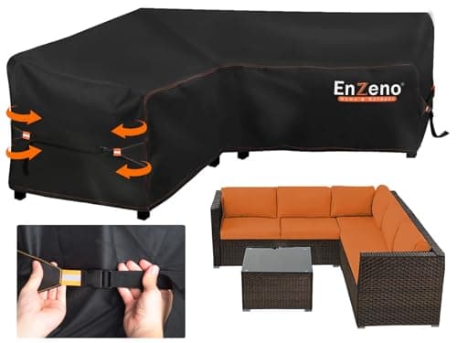Image of Enzeno Garden V-Shape Furniture Cover Waterproof,420D Heavy Duty Oxford Fabric Outdoor Rattan Corner Sofa Cover with Waterproof Tape (215 * 215 * 87cm)