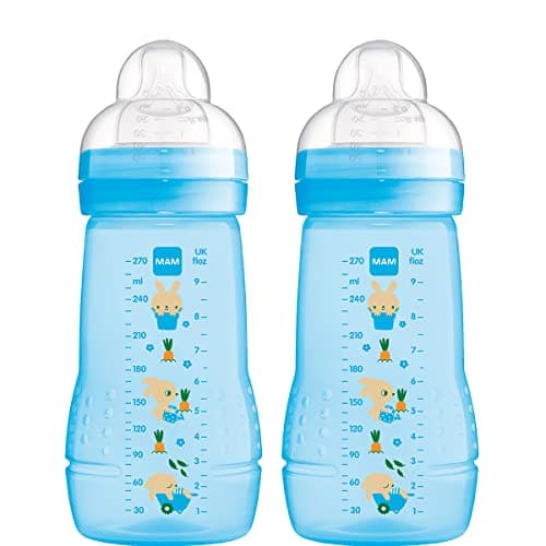 Image of MAM Easy Active Bottles | 2 Pack (2 x 270ml) | Medium Flow MAM Teats Size 2 | Baby Accessories | Blue (Various Designs)