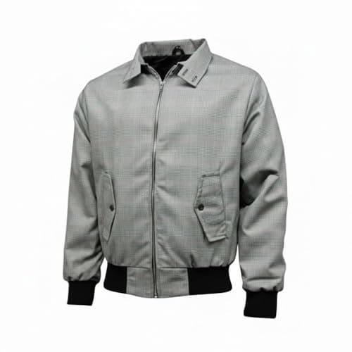 Image of Fashion Force New Men's 'Prince of Wales' Check Harrington Jacket Coat Classic Retro MOD (UK, Alpha, XL, Regular, Regular, Light Grey)