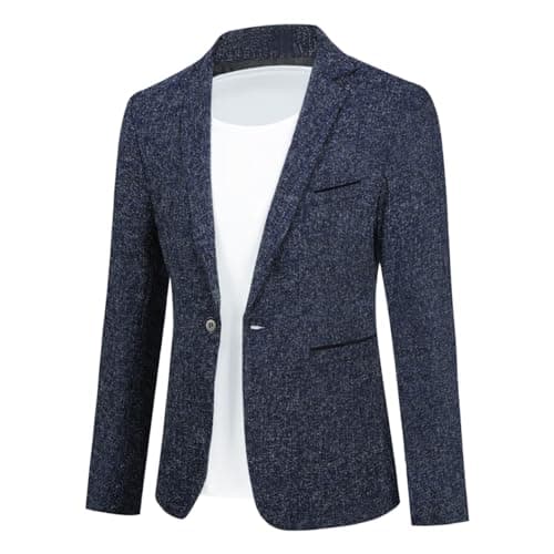 Image of Allthemen Mens Casual 1 Button Blazer Slim Fit Blazer Jacket Lightweight Suit Jackets Blue XS