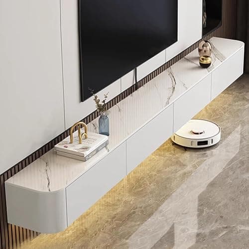 Image of Coubird Floating TV Unit, Wall Mounted TV Cabinet, Floating Shelves with Doors & Drawer, Modern Entertainment Media Console Center Storage TV Bench for Living Room & Office (White-B, 180cm/70.8in)