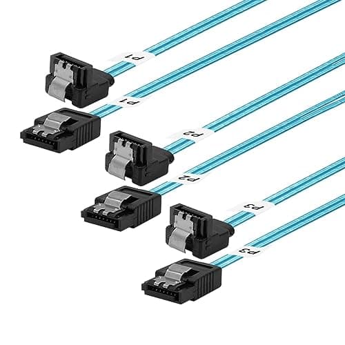 Image of ADCAUDX SATA-III Cable:12 Inches,3 Pack Thin 90-Degree SATA Right-Angle Cable 6-Gbps Data Angled to Straight with Locking Latch for SDD,HDD,Computer,Blue (0.3M)
