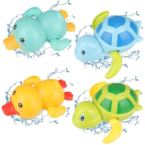 Image of Pinenuts Baby Bath Toys, 4 Pcs Baby Bath Tub Toys Wind-up Toys Paddling Pool Toys Floating Swimming Ducks & Turtles Water Toys for Toddler Kids Girls Boys Bath-time Shower Gifts