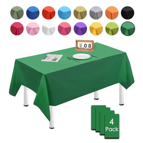 Image of 4 Pack Dark Green Table Cloths for Party,137x274cm Extra Large Rectangular Tablecloths,Solid Color TableCloth,Wipe Clean|Waterproof|Oilproof Table Cover for Parties,Daily Use,Outdoor Picnic,Weddings