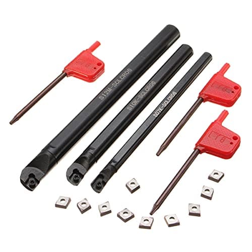 Image of Maizoon CNC Lathe Holder Turning Tool Boring Bar 3pcs S07K-SCLCR06 S10K-SCLCR06 S12M-SCLCR06 + 10pcs CCMT0602 Inserts + 3pcs Wrenches Lathe Tools DZ09