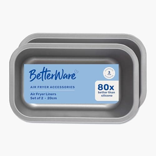 Image of BetterWare Air Fryer Accessories Set of 2 x 20cm Deep Liners | Non-Stick Low Carbon Steel | Dishwasher & Freezer Safe | Compatible with Most Air Fryers | Ideal for Cooking, Roasting & Baking