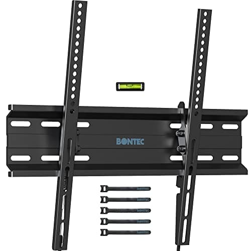 Image of BONTEC Ultra Slim TV Wall Bracket, Tilting TV Wall Mount for 23-60 Inch Flat and Curved TVs, Low Profile Wall Mount 30mm from Wall, Universal TV Mount Holds 45kg, Max VESA 400x400mm, Secure Lock
