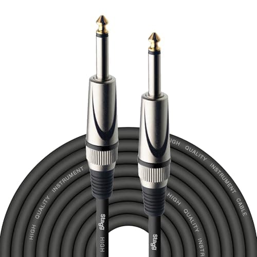 Image of Stagg Deluxe Instrument Cable, 1/4" 6.35mm Jack To Jack, Heavy-Duty Connectors, 10 Metres / 33 Feet, Black