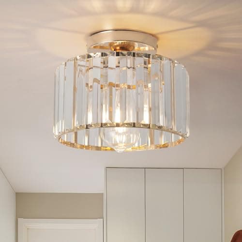 Image of Hudi Fyier Modern Crystals Ceiling Lighting Fixtures, Gold Small Ceiling Lamp, Semi Flush Mount Ceiling Light for Kitchen Hallway Dining Rooms Living Rooms