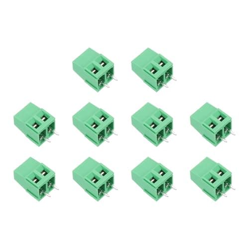 Image of sourcing map PCB Terminal Block Connectors, 10 Pcs 2 Pin 5mm/0.2" Pitch PCB Mount Screw Terminal Block Connector(Can be Spliced) 300V 10A for DIY Electronic Projects(Green, 10.5x19x10mm)