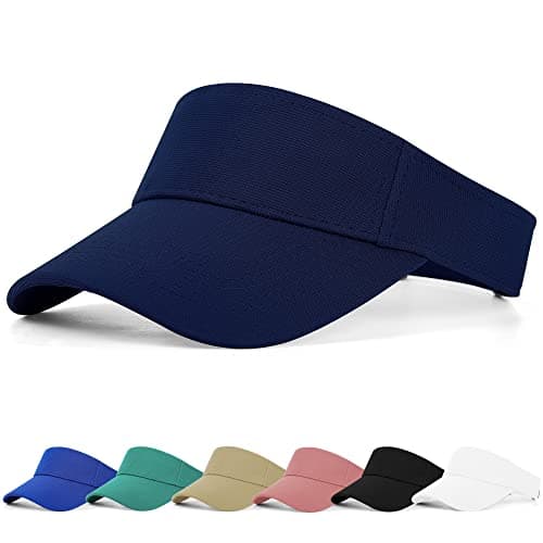Image of FCHUI Sun Visor Cap - Women Ponytail Baseball Cap for Women and Ladies, Long Peak Thicker Sweatband Adjustable Hat for Golf Cycling Fishing Tennis Running Jogging Visor Hats for Men (Navy)