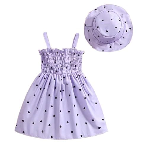 Image of Eqenkely Toddler Baby Girl Princess Dress Sleeveless Flower Sundress Summer Dresses with Hat for Birthday Party Photography Beach Purple 3-6 Months