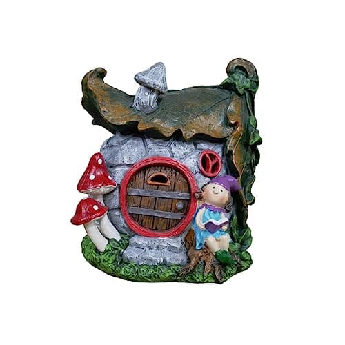 Image of Gifts DIrect 2 U Solar Fairy House Light Up Garden Magic Tree Twig Stump Red Cottage Ornament