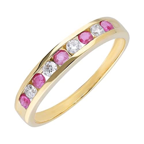 Image of 9ct Yellow Gold Ruby and Diamond Channel Set Half Eternity Ring