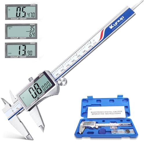 Image of Kynup Digital Caliper, 150mm Electronic Caliper Measuring Tool, Stainless Steel Vernier Caliper with mm/Inch/Fraction Conversion, Splash Resistant, Large Font, Large LCD Screen, 6''