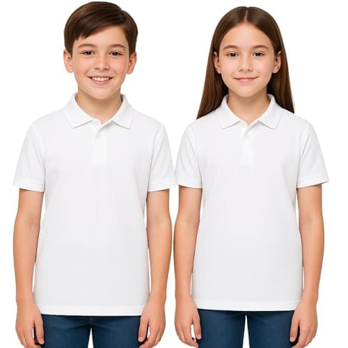 Image of NIYS Pack of 2 Boys Girls School Uniform Polo White, Grey, Sky Blue Plain Short Sleeve Shirts Sports Wear (Regular, White), 7-8 Years