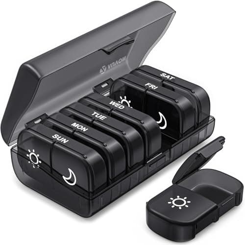 Image of AUVON Pill Box Organiser, XL Weekly Pill Box 7 Day 2 Times a Day with One-Side Large Opening Design for Easy Filling, Tablet Organiser with Black Privacy Protection for Medication/Vitamins/Fish Oils