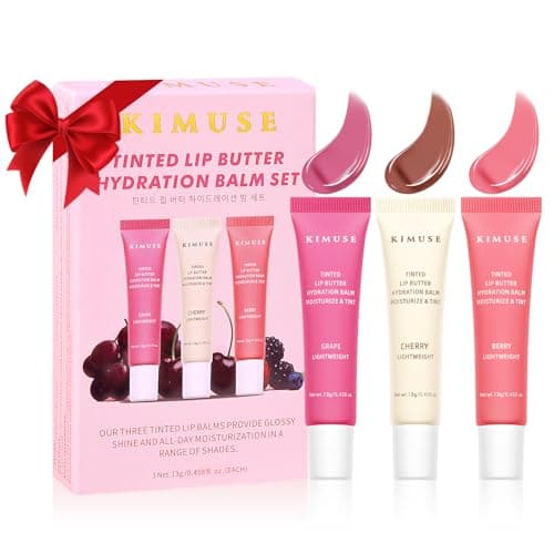 Image of KIMUSE 3 Pack Tinted Lip Butter Hydration Balm, Hydrating Lip Treatment with Hyaluronic Acid & Vitamin E, Moisturizing Lip Balm for Shine & Hydration, Vegan Formula