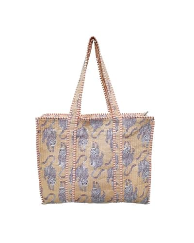 Image of INDIAN CRAFT CASTLE Women's Unique Quilted Large Cotton Fabric Tote Bag Travel Grocery Shopping Weekend Trips with Inside Pocket