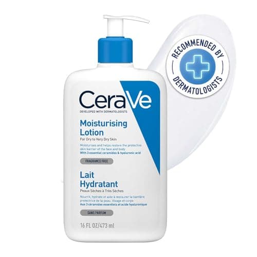 Image of CeraVe Moisturising Lotion, for normal to very dry skin, Enriched with 3 Essential Ceramides, Hyaluronic Acid and MVe technology, CeraVe face moisturiser, Daily Hydrating Moisturiser, 473ml