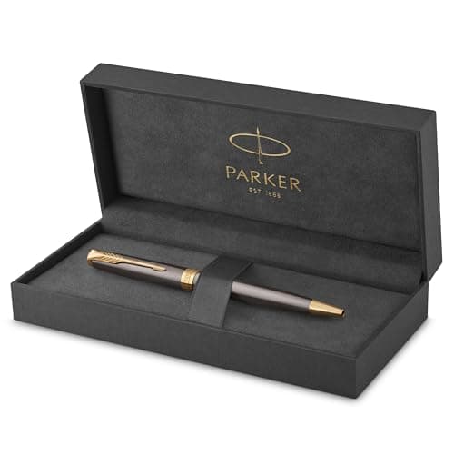 Image of Parker Sonnet Ballpoint Pen | Grey Lacquer with Gold Trims | Medium Point | Black Ink Refill | Gift Box | Perfect Graduation Gifts