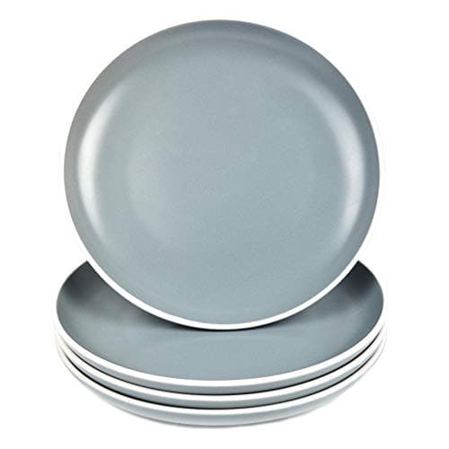 Image of YöL Set of 4 Dinner Plates Tableware Round Dishes Solid Grey White Rim Stoneware
