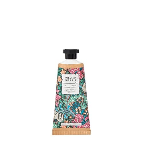 Image of William Morris At Home Hand Cream 50ml, Enriched with Shea Butter, Floral Fragrance With Cedarwood, Pocket and Travel Size, Vegan and Cruelty Friendly, Aloe and Lime Golden Lily Dark