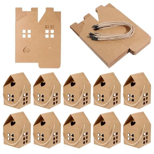 Image of 10Pcs House Shaped Paper Gift Boxes, Cardboard Candy Treat Boxes, Party Favor Holders Small Packaging Supplies for Wedding, Baby Shower, Birthday Decorations (3x3x5inch)