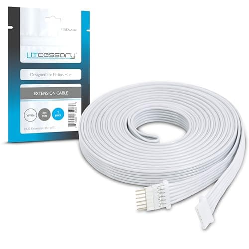 Image of Litcessory Extension Cable for Philips Hue/Solo Lightstrip (3m, 1 Pack, White - MICRO 6-PIN V4 / Solo Lightstrip)