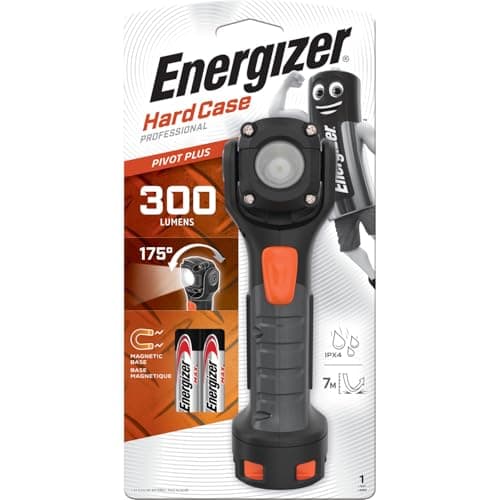 Image of Energizer Hardcase Professional LED Torch, Compact, Water and Impact Resistant, 170° Pivoting Light, Pocket-Sized, 300 Lumens, Batteries Included